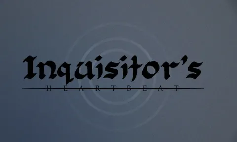 Pantalla de título de Inquisitor's Heartbeat con el logotipo sobre círculos concéntricos de sonido
