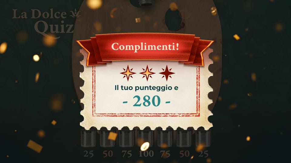 Pantalla de felicitación de La Dolce Quiz