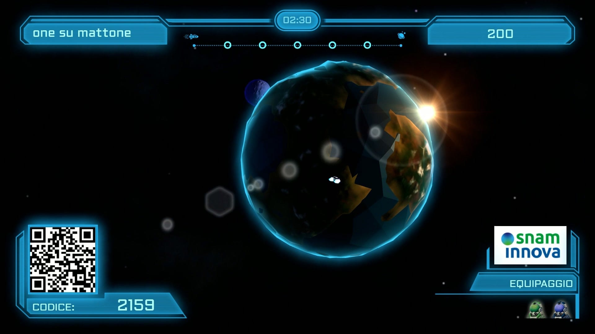 The Space Crew spaceship approaching a planet during a live in-game mission.