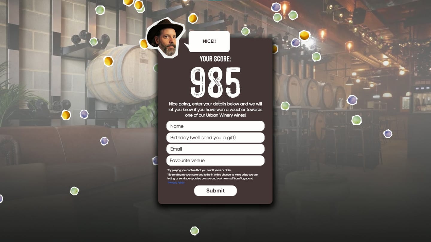 Modulo con punteggio e dati del vincitore di The Grape Escape