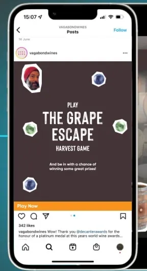 Instagram game screen and phone