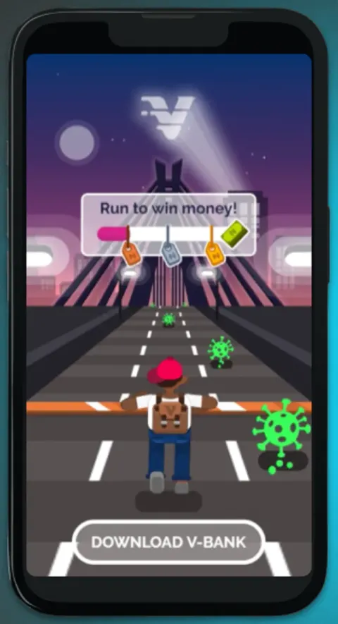 Playable ad móvil tipo runner con recompensas y llamada a descargar