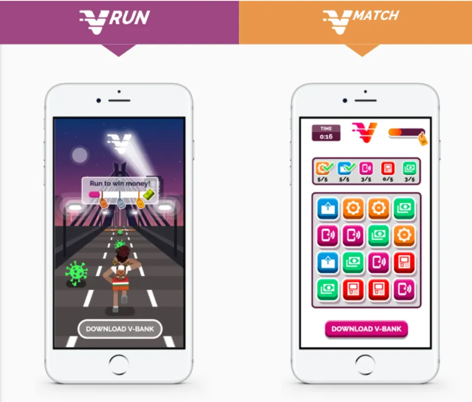 V-Run e V-Match affiancati, ciascuno con un pulsante Download V-Bank